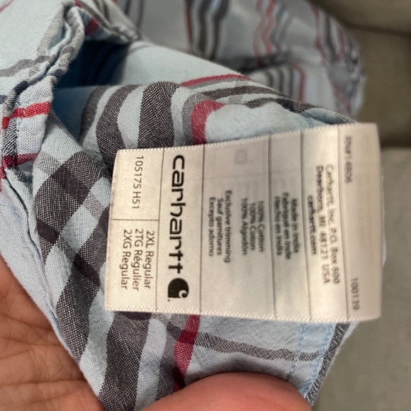 Carhartt Shirt Mens Blue Plaid Loose Fit‎ Short Sleeve Casual Summer  2XL - Picture 6 of 8
